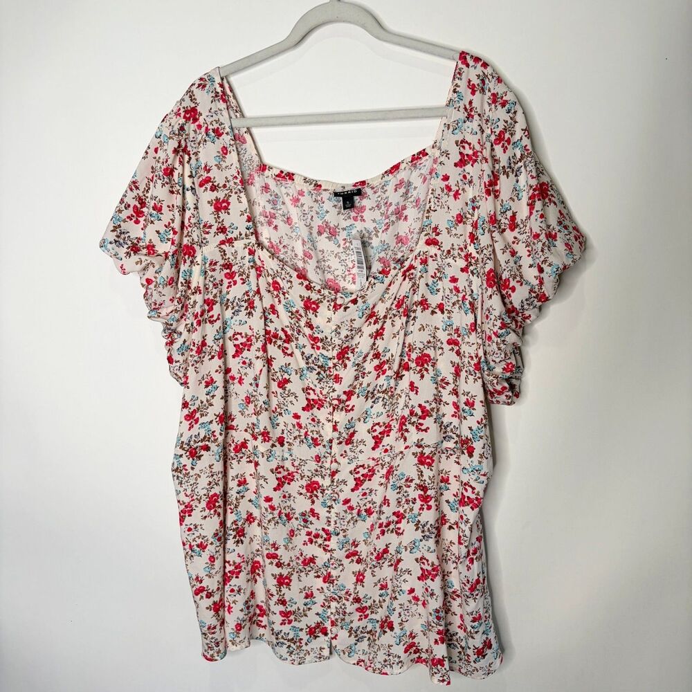 Torrid Peplum Challis Puff Short Sleeve Top Floral Square-Neck Blouse Smocked 5X